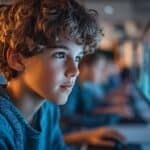 ragazzo davanti al PC che fa codice in Python